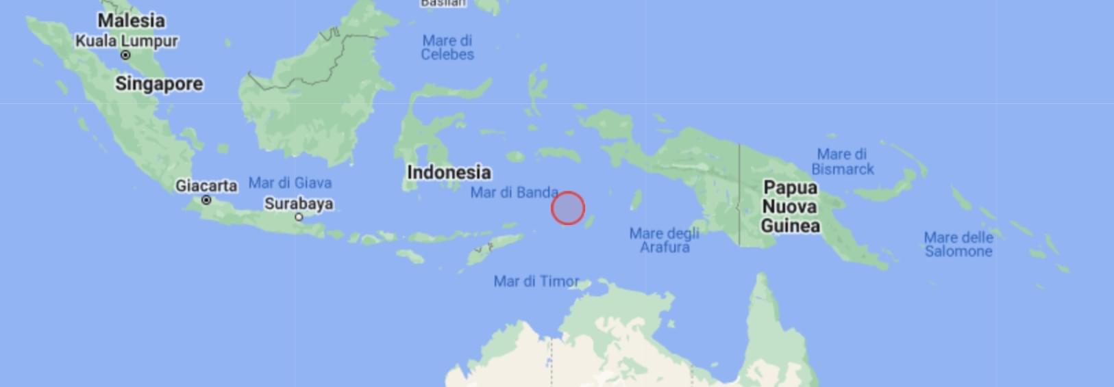 Scossa in Indonesia nel Mar di Banda M4.8 alle ore 12:13 ora italiana del 25 settembre 2022
